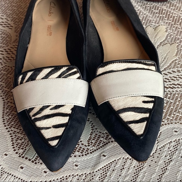 Clarks Laina Zebra Print Black Suede Loafer Flat Pointed Sample shoe size 7.5 - Picture 7 of 13